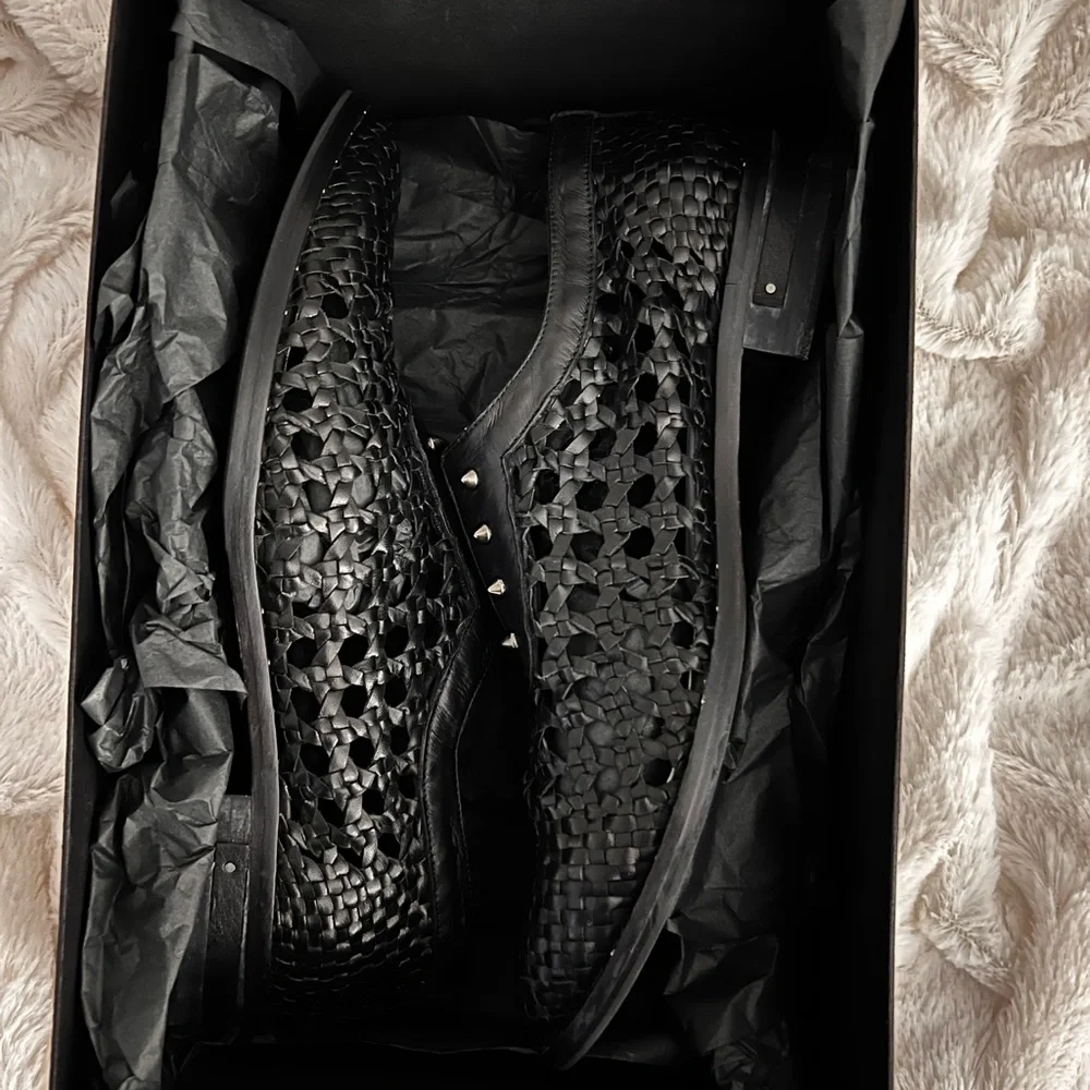 Freda Salvador Black Woven Leather Loafers - Picture 5 of 7